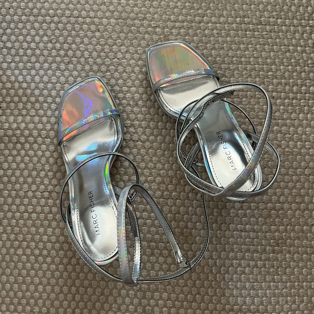 Marc Fisher Silver Iridescent Platform Heels